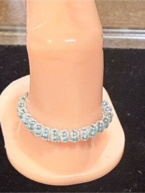 Light Blue Beaded Stretch Ring - Women's Fashion Jewelry